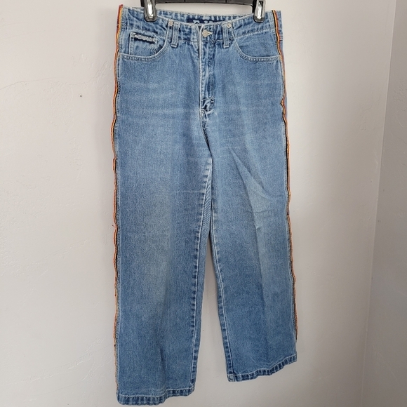 B.U.M. Equipment Vintage Jeans Wide Leg 11/12 90s Tuxedo Stripe Cargo Denim BUM - Picture 1 of 8